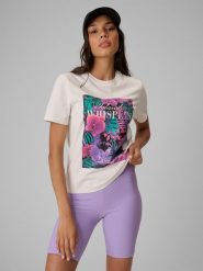 4F T-shirt relaxed z nadrukiem damski - biały M. Białe t-shirty 4f, m, bez wzorów, z bawełny, wakacyjne, bez kołnierzyka, bez ramiączek. Za 69.99 zł.