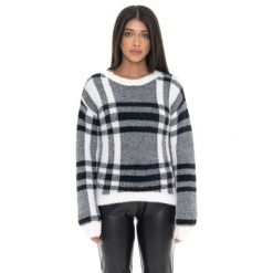 Bluza Leone 1947 Glam Winter Damen Karo Rundhalspullover z Logo-Etikett. Czarne bluzy LEONE 1947 APPAREL, bez wzorów, z poliesteru, bez kaptura, na fitness i siłownię. W wyprzedaży za 206.29 zł.