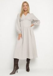 Jasnobeżowa Sukienka z Wiskozą z Gorsetową Talią i Bufiastymi Rękawami Aniste. Brązowe sukienki Born2be, na co dzień, l, bez wzorów, z poliesteru, eleganckie, bez kołnierzyka, bez ramiączek, gorsetowe. Za 139.99 zł.