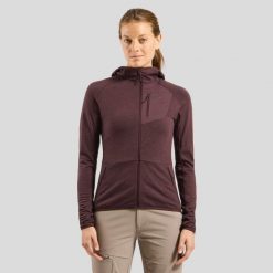 Bluza damska z kapturem Odlo Ascent Mid Layer Hoody Full Zip. Brązowe bluzy ODLO, s, bez wzorów, bez ramiączek, z kapturem. Za 528.99 zł.