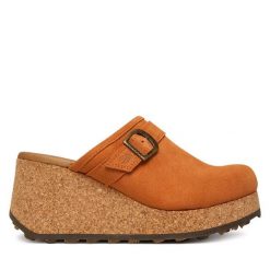 Klapki Fly London. Brązowe klapki Fly London, bez wzorów, bez obcasa, bez zapięcia. Za 674.99 zł.