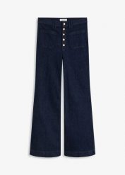 Dżinsy z rozszerzanymi nogawkami, high waist. Niebieskie jeansy bonprix, bez wzorów, z jeansu, z podwyższonym stanem. Za 159.99 zł.