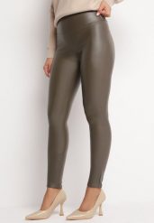 Ciemnozielone Ocieplane Legginsy z Ekoskóry Tiswal. Zielone legginsy Born2be, bez wzorów, z jeansu. W wyprzedaży za 42.49 zł.