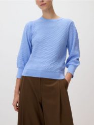Sweter z bufiastym rękawem - jasnoniebieski. Niebieskie swetry Reserved, l, bez wzorów, z dzianiny, bez ramiączek. Za 99.99 zł.