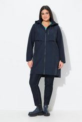 Damskie parka boczne rozcięcia na zamek kaptur kieszenie na zamek. Niebieskie płaszcze Ulla Popken, plus size, bez wzorów, z bawełny, z kapturem. Za 682.99 zł.