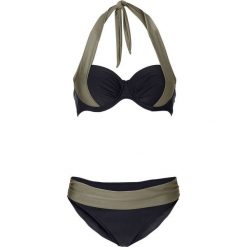 Bikini na fiszbinach bonprix czarno-jasnooliwkowy. Czarne bikini bonprix, bez wzorów. Za 74.99 zł.