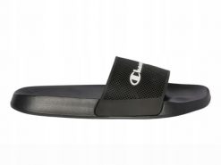 Klapki damskie Champion DTN21 Slide. Czarne klapki Champion, w ażurowe wzory, z materiału, sportowe, bez obcasa, bez zapięcia. Za 75.00 zł.