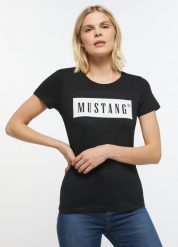 MUSTANG ALINA C LOGO TEE DAMSKI T-SHIRT KOSZULKA LOGO BLACK 1013220 4142, XS. Czarne t-shirty Mustang, uniwersalny, bez wzorów, z bawełny, bez kołnierzyka, bez ramiączek. Za 79.99 zł.