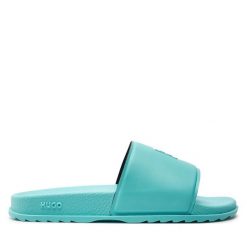 Klapki HUGO. Niebieskie klapki Hugo, bez wzorów, bez obcasa, bez zapięcia. Za 349.99 zł.