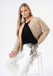 Krótka, pikowana kurtka J-MANOLA. Brązowe kurtki Volcano, xxl, bez wzorów, z jeansu, casualowe, bez kaptura. Za 249.99 zł.