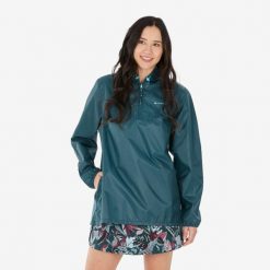 Second Life - Kurtka turystyczna damska Quechua Raincut... - Stan Doskonały. Niebieskie kurtki przeciwdeszczowe QUECHUA, l, bez wzorów, z materiału, z kapturem, trekkingowe. Za 41.99 zł.
