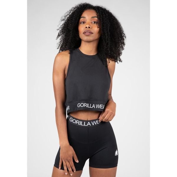 Colby Cropped Top bez rękawów - Czarny. Czarne topy GORILLA WEAR, m, bez wzorów, sportowe, bez kołnierzyka, bez ramiączek. Za 148.00 zł.