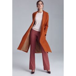 Płaszcz damski długi brązowy - 36. Brązowe płaszcze e-margeritka, l, bez wzorów, z materiału, bez kaptura. Za 298.99 zł.