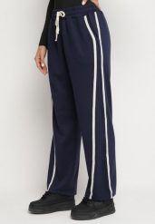 Granatowe Szerokie Spodnie z Dodatkiem Wiskozy z Wysokim Stanem i Paskiem Lulula. Niebieskie jeansy Born2be, l, bez wzorów, z jeansu, eleganckie, z podwyższonym stanem. Za 69.99 zł.