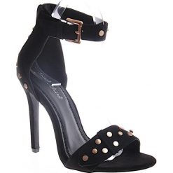 Czarne damskie sandały na szpilce /B1-1 12150 298/ 37. Czarne sandały Pantofelek24, bez wzorów, bez obcasa, na szpilce, bez zapięcia. Za 39.90 zł.