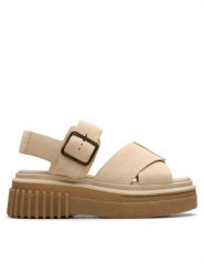 Clarks Sandały Evamar Wish 26181202 Beżowy. Brązowe sandały Clarks, bez wzorów, ze skóry, bez obcasa, na koturnie, bez zapięcia. Za 474.53 zł.