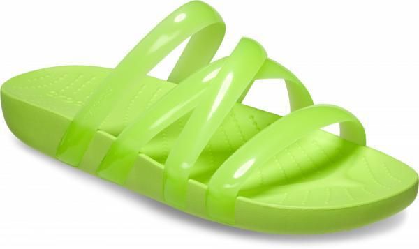 Klapki Dla Dorosłych Crocs Splash Glossy Strappy. Zielone klapki Crocs, bez wzorów, z materiału, bez obcasa, bez zapięcia. Za 119.99 zł.
