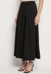 Czarna Plisowana Spódnica z Wiskozą Bawełną i Ozdobną Falbaną Natielia. Czarne spódnice Born2be, na co dzień, l, bez wzorów, z bawełny, eleganckie, maxi. W wyprzedaży za 110.49 zł.