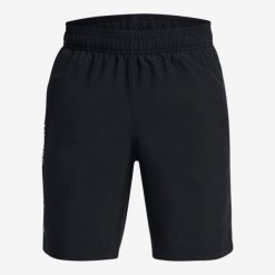 Spodenki dziecięce Under Armour Woven. Czarne szorty Under Armour, bez wzorów, z materiału, sportowe. Za 109.99 zł.