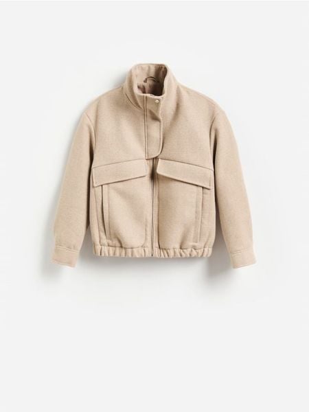 Kurtka oversize - beżowy. Brązowe kurtki Reserved, l, bez wzorów, z tkaniny, bez kaptura. Za 279.99 zł.