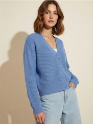 Kardigan basic - niebieski. Niebieskie swetry Sinsay, l, bez wzorów, bez ramiączek. Za 39.99 zł.