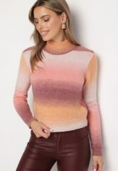 Jasnoróżowy Golf o Klasycznym Kroju w Kolorowy Wzór Ombre Sinthelia. Czerwone swetry Born2be, m, bez wzorów, z jeansu, biznesowe, bez ramiączek. W wyprzedaży za 84.99 zł.