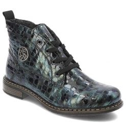 Kolorowe Botki Rieker Eleganckie Obuwie Damskie. Botki Rieker, bez wzorów, z materiału, eleganckie, bez obcasa, na obcasie, bez zapięcia. Za 323.99 zł.