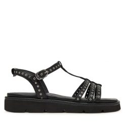 Sandały Tamaris. Czarne sandały Tamaris, bez wzorów, bez obcasa, na płaskiej podeszwie, bez zapięcia. Za 369.99 zł.