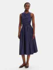 Elisabetta Franchi Sukienka koktajlowa AB-T52-52E2-V440 Granatowy Regular Fit. Niebieskie sukienki Elisabetta Franchi, bez wzorów, z bawełny, wizytowe, bez kołnierzyka, bez ramiączek. Za 1,899.00 zł.