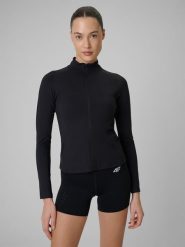 4F Bluza treningowa slim bez kaptura damska - czarna XS. Czarne bluzy bez kaptura 4f, xs, bez wzorów, bez kaptura. Za 179.99 zł.