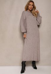 Beżowa Pudełkowa Sukienka z Wiskozą i Półgolfem Salindra. Brązowe sukienki Renee, bez wzorów, z wiskozy, eleganckie, bez kołnierzyka, bez ramiączek, midi, kopertowe. W wyprzedaży za 111.99 zł.