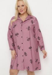 Ciemnoróżowa Koszulowa Sukienka z Guzikami i Regulowanymi Rękawami Xatella. Czerwone sukienki Born2be, plus size, bez wzorów, bez kołnierzyka, plus size, bez ramiączek, midi, dopasowane. W wyprzedaży za 55.24 zł.
