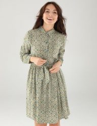 WZORZYSTA SUKIENKA Z WISKOZY. Sukienki Unisono, l, bez wzorów, z materiału, klasyczne, bez kołnierzyka, bez ramiączek. Za 239.00 zł.