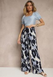 Niebieskie Szerokie Spodnie High Waist z Wiskozą w Panterkowy Wzór Zeviera. Niebieskie jeansy Renee, bez wzorów, z jeansu, eleganckie, z podwyższonym stanem. W wyprzedaży za 29.99 zł.