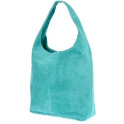Shopperka skórzana VERA PELLE U35 morska. Zielone torebki klasyczne bez wzorów, ze skóry, duże, zamszowe, bez dodatków. Za 153.99 zł.