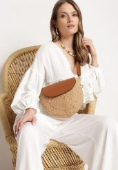 Ciemnobeżowa Torebka Boho z Plecionki z Klapką i Paskiem z Imitacji Skóry Varya. Brązowe torebki klasyczne Born2be, bez wzorów, z jeansu, boho, bez dodatków. Za 129.99 zł.