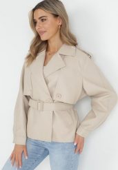 Beżowa Jednorzędowa Kurtka z Ekoskóry Oversize z Paskiem Aizlyn. Brązowe kurtki Born2be, xl, bez wzorów, ze skóry, bez kaptura. W wyprzedaży za 167.99 zł.