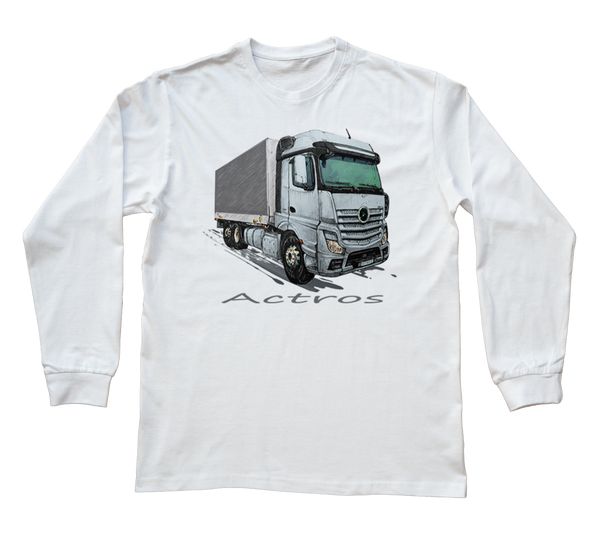 Mercedes-Benz Actros — bluzka z długim rękawem. Białe bluzki nikiniki, s, bez wzorów, z bawełny, bez kołnierzyka, bez ramiączek. Za 89.00 zł.
