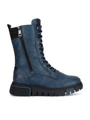 Mustang Botki 1502-503 Granatowy. Niebieskie botki Mustang, bez wzorów, bez obcasa, na płaskiej podeszwie, bez zapięcia. Za 319.99 zł.