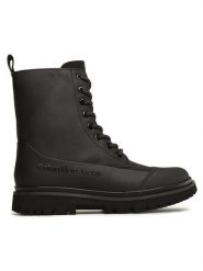 Calvin Klein Jeans Botki Chunky Combat Laceup Boot Rub YW0YW01066 Czarny. Czarne botki Calvin Klein Jeans, bez wzorów, z jeansu, bez obcasa, na płaskiej podeszwie, bez zapięcia. Za 559.99 zł.