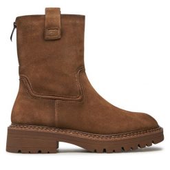 Botki Tamaris. Brązowe botki Tamaris, bez wzorów, bez obcasa, na płaskiej podeszwie, bez zapięcia. Za 269.99 zł.