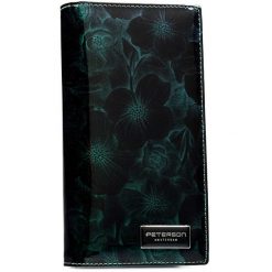 Portfel damski Peterson PTN PS1431-FDS zielony. Zielone portfele Peterson, z aplikacjami, z lakierowanej skóry. Za 123.49 zł.