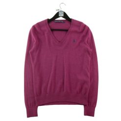 Sweter damski Polo Ralph Lauren z dekoltem w serek fioletowy. Fioletowe swetry Ralph Lauren, l, bez wzorów, eleganckie, bez ramiączek. Za 212.96 zł.