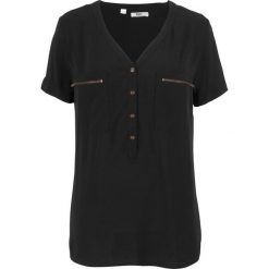 Bluzka z wiskozy, krótki rękaw bonprix czarny. Czarne bluzki bonprix, bez wzorów, z wiskozy, bez kołnierzyka, bez ramiączek. Za 74.99 zł.