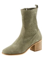 Heine Skórzane botki w kolorze khaki rozmiar: 39. Brązowe botki Heine, bez wzorów, eleganckie, bez obcasa, bez zapięcia. Za 125.25 zł.