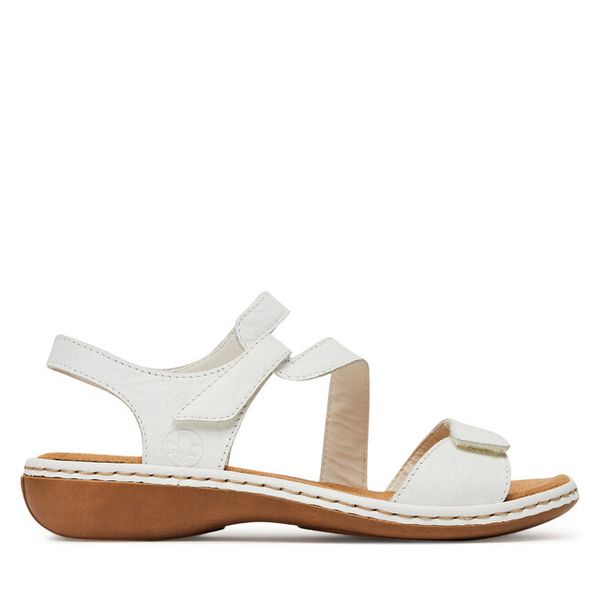 Sandały Rieker. Białe sandały Rieker, bez wzorów, bez obcasa, na płaskiej podeszwie, bez zapięcia. Za 299.99 zł.