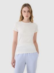 4F T-shirt slim z modalem damski - biały S. Białe t-shirty 4f, s, bez wzorów, z bawełny, klasyczne, bez kołnierzyka, bez ramiączek. W wyprzedaży za 39.99 zł.