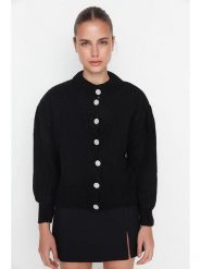 Trendyol Kardigan w kolorze czarnym rozmiar: L. Czarne swetry Trendyol, l, bez wzorów, ze splotem, bez ramiączek. Za 100.75 zł.