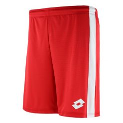 Spodenki piłkarskie dla dzieci LOTTO JR ELITE PLUS. Czerwone szorty Lotto, bez wzorów, sportowe. W wyprzedaży za 24.00 zł.