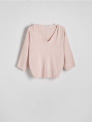 Sweter z wiskozą - pastelowy róż. Czerwone swetry Reserved, l, bez wzorów, z dzianiny, bez ramiączek. W wyprzedaży za 39.99 zł.